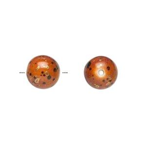 50 Burnt Orange Silver Gold & Black Paint Spattered 80s Retro 10mm Round Beads